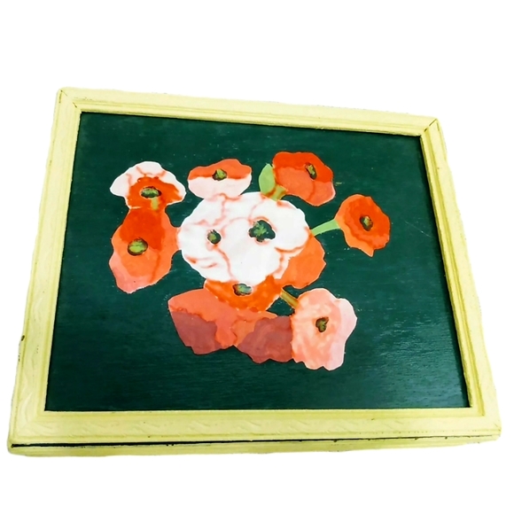 Vintage Handpainted Wooden Jewelry Box Pink Red Floral storage organizer - Picture 2 of 5